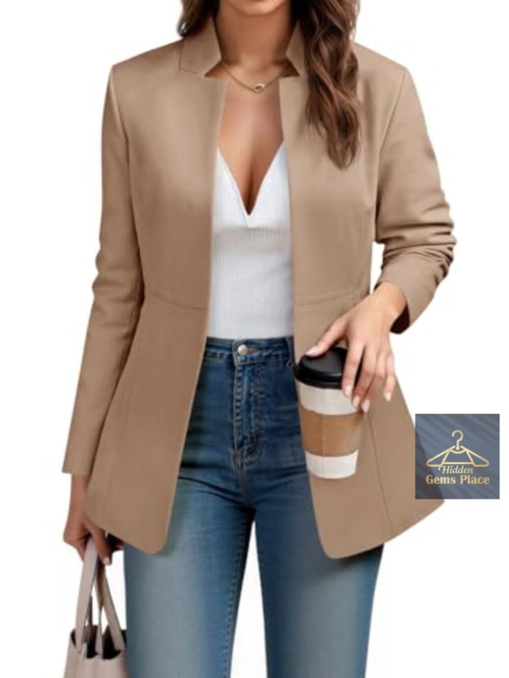 Women's Notch Lapel Open Front Long Sleeve Blazer with Stand Collar